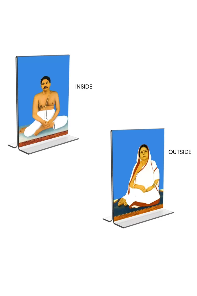 Car Desk/Table Top Anukul Chandra Thakur & Jagajanani Sree Sree Barama  Acrylic T-Style Photo Stand - 2.5x3.5 Inches, Compact And Stylish Spiritual Display, Easily Change  2 Photos ( Pack Of 1 ) (F9385)