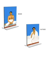 Car Desk/Table Top Anukul Chandra Thakur & Sri Baroda  Acrylic T-Style Photo Stand - 2.5x3.5 Inches, Compact And Stylish Spiritual Display, Easily Change  2 Photos ( Pack Of 1 ) (F9386)