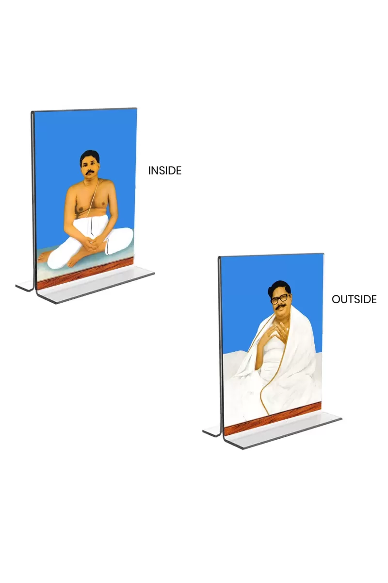 Car Desk/Table Top Anukul Chandra Thakur & Sri Baroda  Acrylic T-Style Photo Stand - 2.5x3.5 Inches, Compact And Stylish Spiritual Display, Easily Change  2 Photos ( Pack Of 1 ) (F9386)