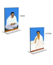 Car Desk/Table Top Sri Sri Thakur Anukul Chandra Thakur & Sri Baroda  Acrylic T-Style Photo Stand - 2.5x3.5 Inches, Compact And Stylish Spiritual Display, Easily Change  2 Photos ( Pack Of 1 ) (F9387)