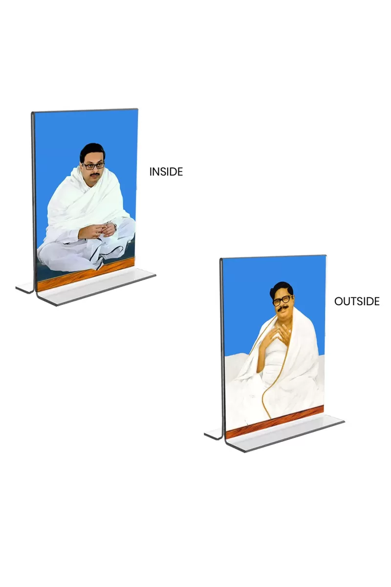 Car Desk/Table Top Sri Sri Thakur Anukul Chandra Thakur & Sri Baroda  Acrylic T-Style Photo Stand - 2.5x3.5 Inches, Compact And Stylish Spiritual Display, Easily Change  2 Photos ( Pack Of 1 ) (F9387)