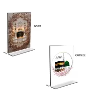 Car Desk/Table Top Islamic Allah  & Mecca Madina  Acrylic T-Style Photo Stand - 2.5x3.5 Inches, Compact And Stylish Spiritual Display, Easily Change  2 Photos ( Pack Of 1 ) (F9388)