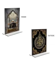 Car Desk/Table Top Islamic Allah  & Mecca Madina  Acrylic T-Style Photo Stand - 2.5x3.5 Inches, Compact And Stylish Spiritual Display, Easily Change  2 Photos ( Pack Of 1 ) (F9389)