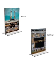 Car Desk/Table Top Mecca Madina  Acrylic T-Style Photo Stand - 2.5x3.5 Inches, Compact And Stylish Spiritual Display, Easily Change  2 Photos ( Pack Of 1 ) (F9394)