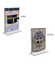 Car Desk/Table Top Islamic Allah  & Mecca Madina  Acrylic T-Style Photo Stand - 2.5x3.5 Inches, Compact And Stylish Spiritual Display, Easily Change  2 Photos ( Pack Of 1 ) (F9395)