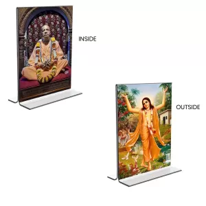 Car Desk/Table Top Sri Chaitanya Mahaprabhu & Swami Prabhupada Acrylic T-Style Photo Stand - 2.5x3.5 Inches, Compact And Stylish Spiritual Display, Easily Change 2 Photos ( Pack Of 1 ) (F9399) Car Desk/Table Top Sri Chaitanya Mahaprabhu & Swami Prabhupada Acrylic T-Style Photo Stand - 2.5x3.5 Inches, Compact And Stylish Spiritual Display, Easily Change 2 Photos ( Pack Of 1 ) (F9399)