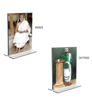Car Desk/Table Top Sarada Devi & Sri Ramakrishna Paramhansa  Acrylic T-Style Photo Stand - 2.5x3.5 Inches, Compact And Stylish Spiritual Display, Easily Change  2 Photos ( Pack Of 1 ) (F9400)