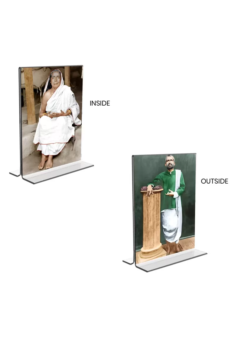 Car Desk/Table Top Sarada Devi & Sri Ramakrishna Paramhansa  Acrylic T-Style Photo Stand - 2.5x3.5 Inches, Compact And Stylish Spiritual Display, Easily Change  2 Photos ( Pack Of 1 ) (F9400)