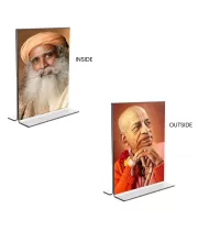Car Desk/Table Top Sadhguru & Swami Prabhupada  Acrylic T-Style Photo Stand - 2.5x3.5 Inches, Compact And Stylish Spiritual Display, Easily Change  2 Photos ( Pack Of 1 ) (F9401)