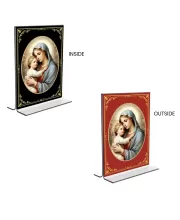 Car Desk/Table Top Mother Mary  Acrylic T-Style Photo Stand - 2.5x3.5 Inches, Compact And Stylish Spiritual Display, Easily Change  2 Photos ( Pack Of 1 ) (F9404)