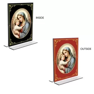 Car Desk/Table Top Mother Mary Acrylic T-Style Photo Stand - 2.5x3.5 Inches, Compact And Stylish Spiritual Display, Easily Change 2 Photos ( Pack Of 1 ) (F9404) Car Desk/Table Top Mother Mary Acrylic T-Style Photo Stand - 2.5x3.5 Inches, Compact And Stylish Spiritual Display, Easily Change 2 Photos ( Pack Of 1 ) (F9404)