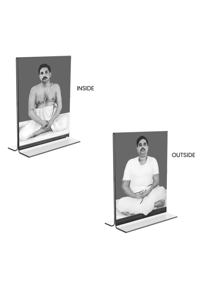 Car Desk/Table Top Sri Sri Thakur Anukul Chandra  & Sri Baroda  Acrylic T-Style Photo Stand - 2.5x3.5 Inches, Compact And Stylish Spiritual Display, Easily Change  2 Photos ( Pack Of 1 ) (F9405)