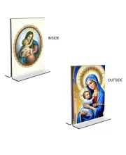Car Desk/Table Top Mother Mary  Acrylic T-Style Photo Stand - 2.5x3.5 Inches, Compact And Stylish Spiritual Display, Easily Change  2 Photos ( Pack Of 1 ) (F9406)
