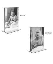 Car Desk/Table Top Sri Sri Anukul Chandra Thakur  Acrylic T-Style Photo Stand - 2.5x3.5 Inches, Compact And Stylish Spiritual Display, Easily Change  2 Photos ( Pack Of 1 ) (F9407)