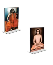 Car Desk/Table Top Sri Sri Pranabananda And Sri Babbaji  Acrylic T-Style Photo Stand - 2.5x3.5 Inches, Compact And Stylish Spiritual Display, Easily Change  2 Photos ( Pack Of 1 ) (F9415)