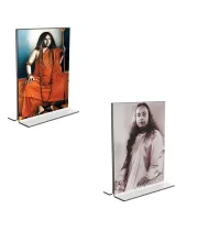 Car Desk/Table Top Sri Sri Pranabananda And Sri Sri Yogadananda  Acrylic T-Style Photo Stand - 2.5x3.5 Inches, Compact And Stylish Spiritual Display, Easily Change  2 Photos ( Pack Of 1 ) (F9413)