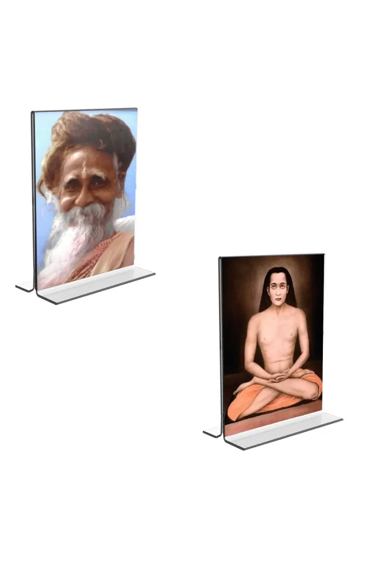 Car Desk/Table Top Sri Onkarnath Thakur And Sri Babbaji  Acrylic T-Style Photo Stand - 2.5x3.5 Inches, Compact And Stylish Spiritual Display, Easily Change  2 Photos ( Pack Of 1 ) (F9414)