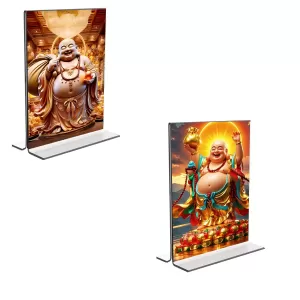Car Desk/Table Top Laughing Buddha Acrylic T-Style Photo Stand - 2.5x3.5 Inches, Compact And Stylish Spiritual Display, Easily Change 2 Photos ( Pack Of 1 ) (F9416) Car Desk/Table Top Laughing Buddha Acrylic T-Style Photo Stand - 2.5x3.5 Inches, Compact And Stylish Spiritual Display, Easily Change 2 Photos ( Pack Of 1 ) (F9416)