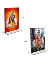 Car Desk/Table Top Sri Krishna With Cow  Acrylic T-Style Photo Stand - 2.5x3.5 Inches, Compact And Stylish Spiritual Display, Easily Change  2 Photos ( Pack Of 1 ) (F9412)