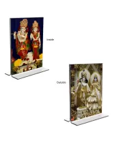 Car Desk/Table Top Sri Krishna And Sri Radha  Acrylic T-Style Photo Stand - 2.5x3.5 Inches, Compact And Stylish Spiritual Display, Easily Change  2 Photos ( Pack Of 1 ) (F9409)