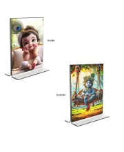 Car Desk/Table Top Bal Gopal Sri Krishna  Acrylic T-Style Photo Stand - 2.5x3.5 Inches, Compact And Stylish Spiritual Display, Easily Change  2 Photos ( Pack Of 1 ) (F9411)