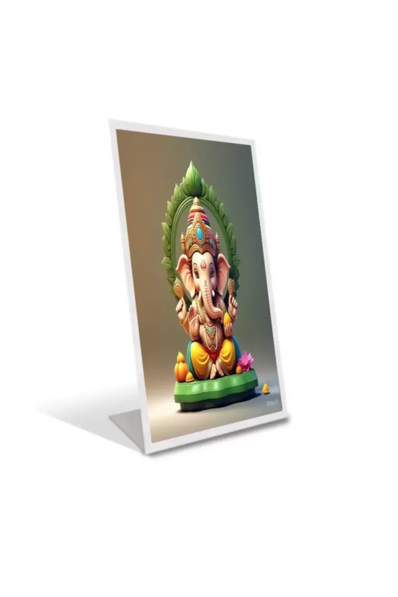 Car Desk/Table Top Ganupati Bappa Acrylic L-Style Photo Stand - 2.5x3.5 Inches, Compact And Stylish Spiritual Display (F6654)