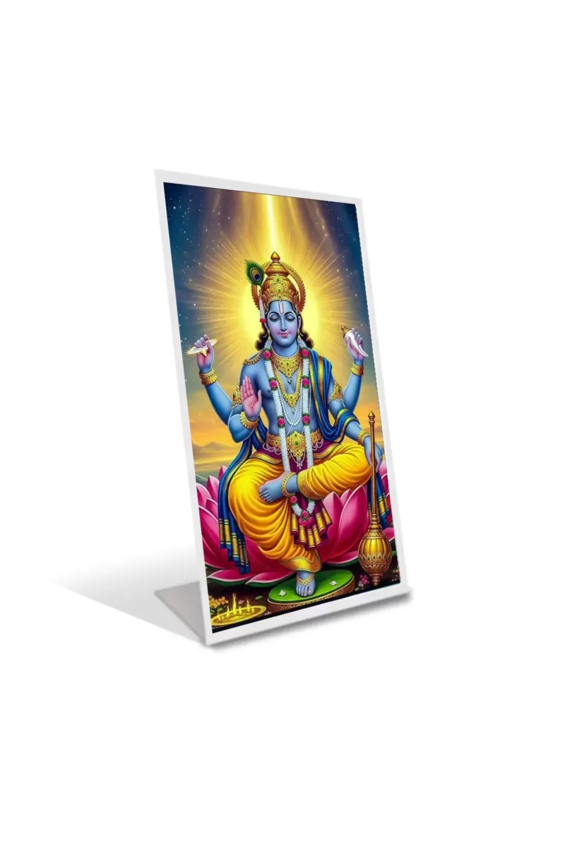 Car Desk/Table Top Lord Vishnu Acrylic L-Style Photo Stand - 2.5x3.5 Inches, Compact And Stylish Spiritual Display (F6663)