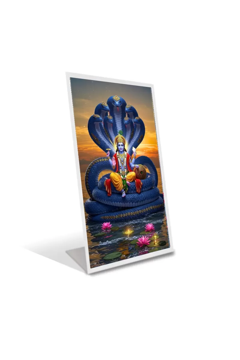 Car Desk/Table Top Lord Vishnu Acrylic L-Style Photo Stand - 2.5x3.5 Inches, Compact And Stylish Spiritual Display (F6664)