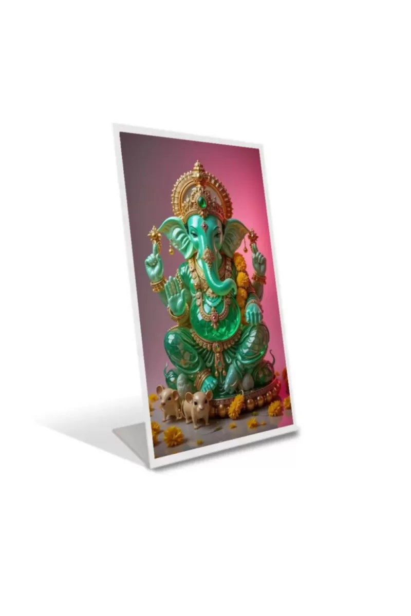 Car Desk/Table Top Lord Ganesha Acrylic L-Style Photo Stand - 2.5x3.5 Inches, Compact And Stylish Spiritual Display (F6656)