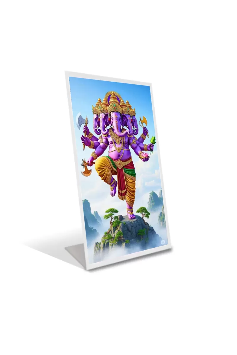 Car Desk/Table Top Lord Machamukh Ganesha Acrylic L-Style Photo Stand - 2.5x3.5 Inches, Compact And Stylish Spiritual Display (F6661)