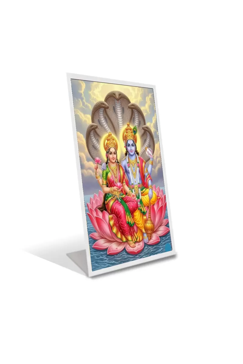 Car Desk/Table Top Lord Vishnu And Lakhsmi Acrylic L-Style Photo Stand - 2.5x3.5 Inches, Compact And Stylish Spiritual Display (F6662)