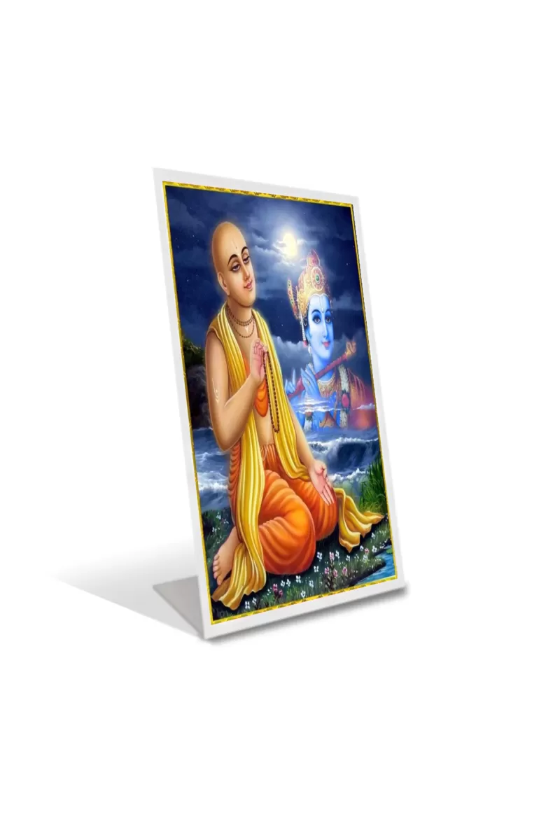 Car Desk/Table Top Shree Chaitanya Mahaprabhu Acrylic L-Style Photo Stand - 2.5x3.5 Inches, Compact And Stylish Spiritual Display (F6669)