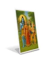 Car Desk/Table Top  Lord Shiva,Parvati,sons Ganesha And Kartikeya.  Acrylic L-Style Photo Stand - 2.5x3.5 Inches, Compact And Stylish Spiritual Display (F6677)