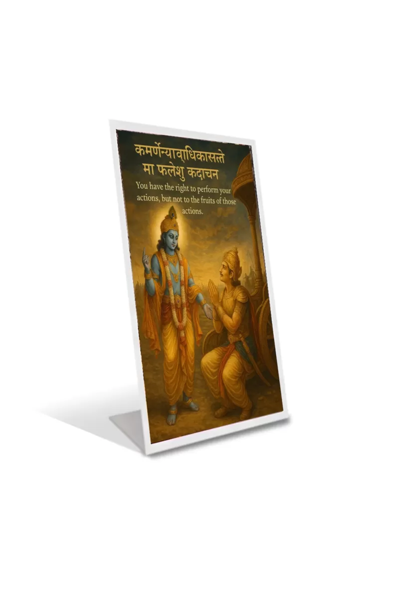 Car Desk/Table Top  Lord Krishna And Arjuna.  Acrylic L-Style Photo Stand - 2.5x3.5 Inches, Compact And Stylish Spiritual Display (F6679)
