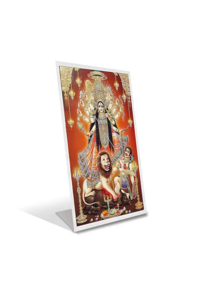 Car Desk/Table Top Maa Durga Acrylic L-Style Photo Stand - 2.5x3.5 Inches, Compact And Stylish Spiritual Display (F6686)