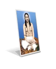 Car Desk/Table Top Nigamananda Paramahansa Acrylic L-Style Photo Stand - 2.5x3.5 Inches, Compact And Stylish Spiritual Display (F6691)