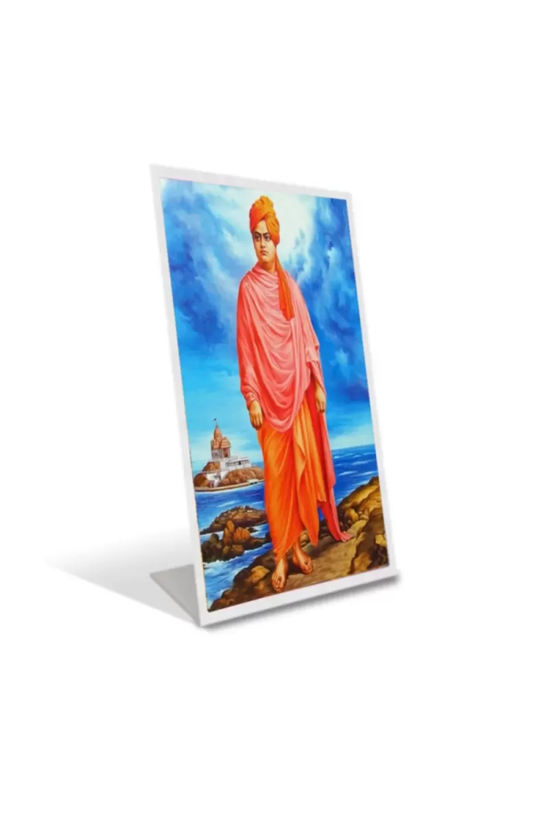 Car Desk/Table Top Swami Vivekananda Acrylic L-Style Photo Stand - 2.5x3.5 Inches, Compact And Stylish Spiritual Display (F6699)