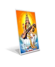 Car Desk/Table Top Maa Saraswati Acrylic L-Style Photo Stand - 2.5x3.5 Inches, Compact And Stylish Spiritual Display (F6700)