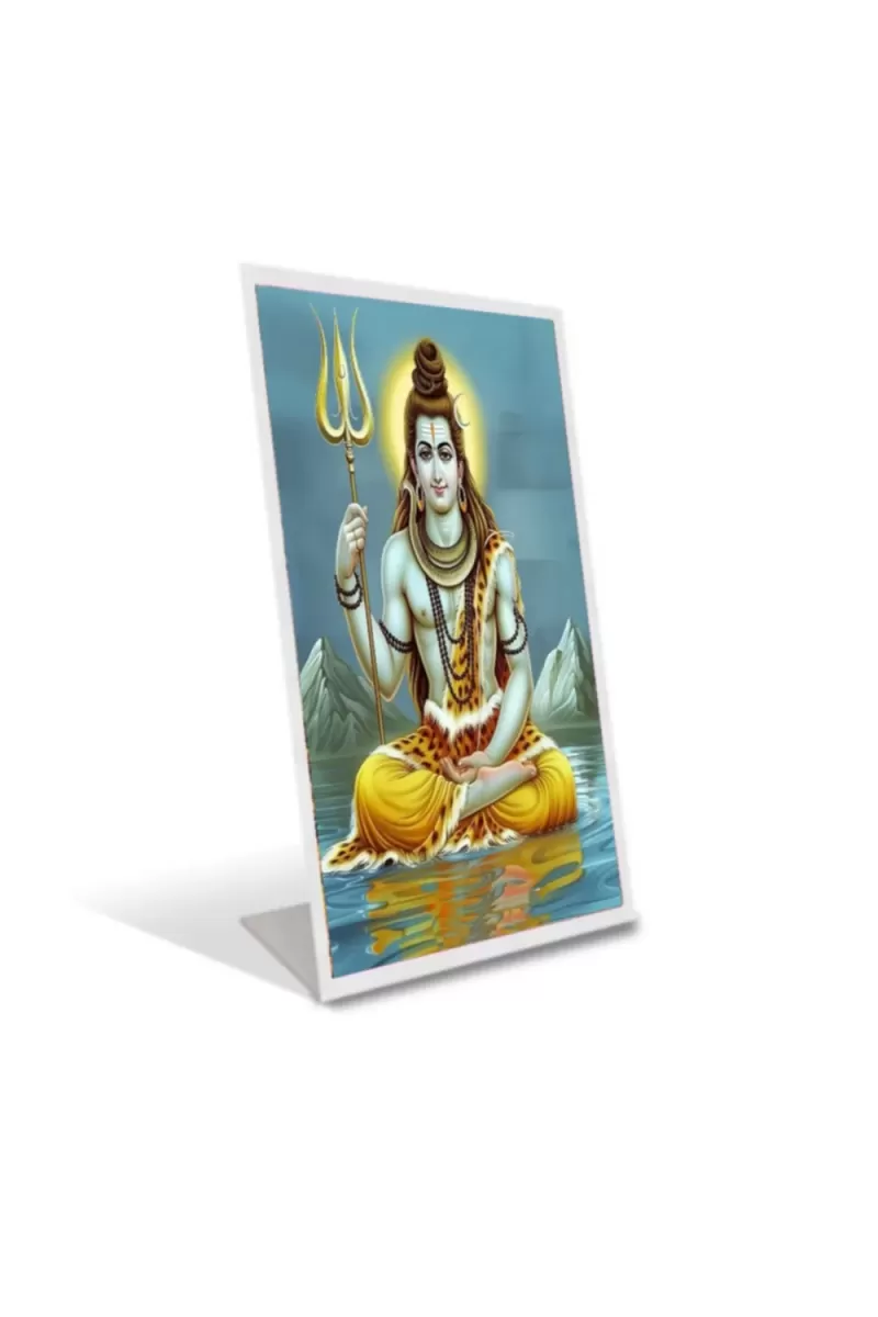 Car Desk/Table Top Lord Shiva Acrylic L-Style Photo Stand - 2.5x3.5 Inches, Compact And Stylish Spiritual Display (F6702)