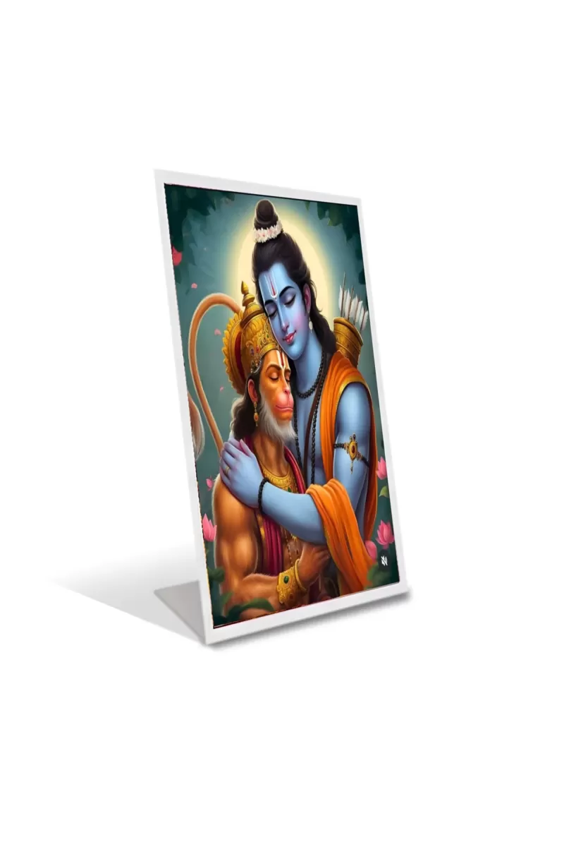 Car Desk/Table Top  Lord Ram Lord Hanuman Acrylic L-Style Photo Stand - 2.5x3.5 Inches, Compact And Stylish Spiritual Display (F6712)