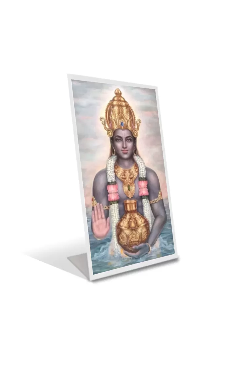 Car Desk/Table Top Lord Dhanvantari Acrylic L-Style Photo Stand - 2.5x3.5 Inches, Compact And Stylish Spiritual Display (F6715)