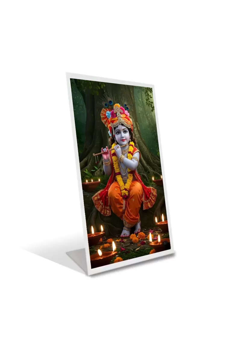 Car Desk/Table Top Little Krishna Acrylic L-Style Photo Stand - 2.5x3.5 Inches, Compact And Stylish Spiritual Display (F6717)