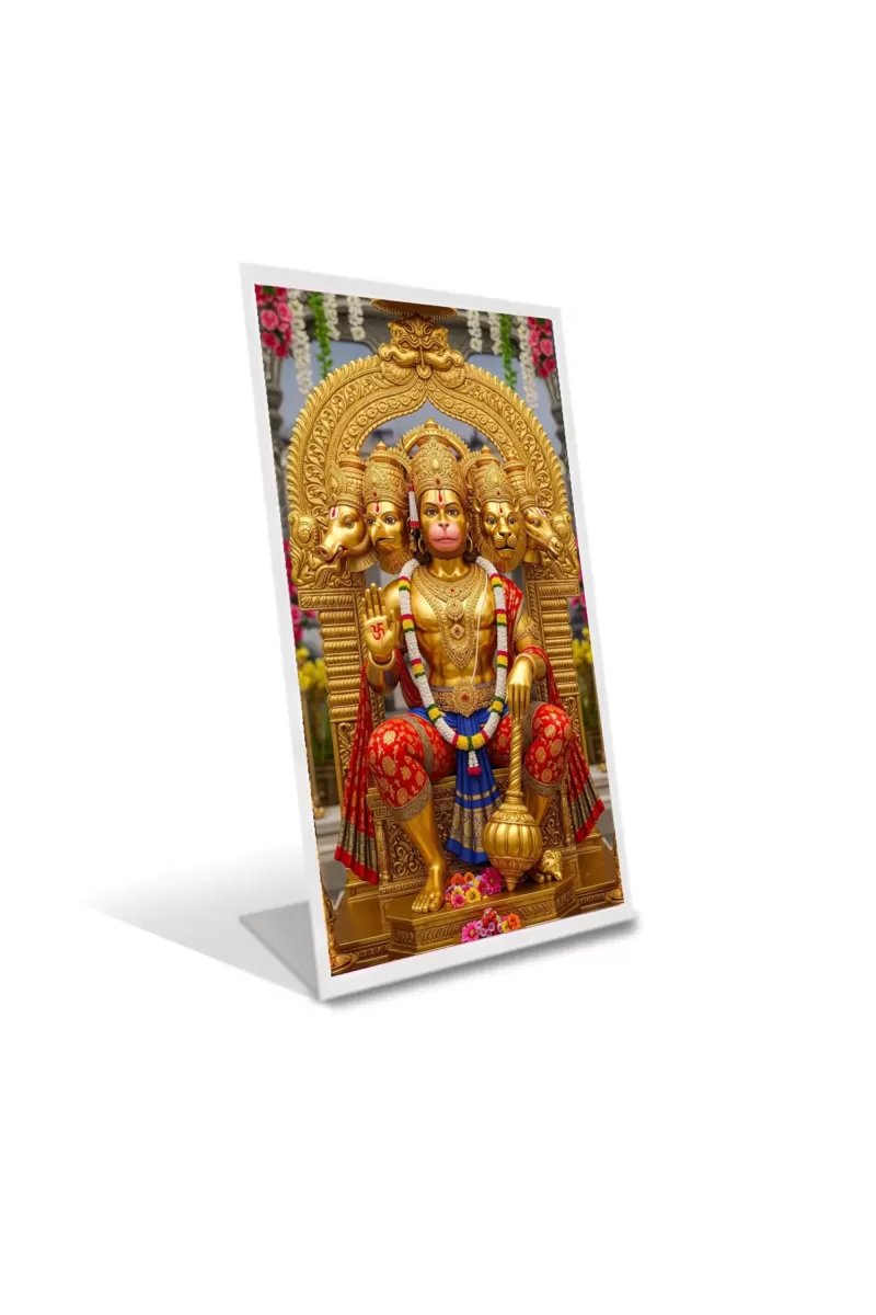 Car Desk/Table Top Panchmukhi Hanuman Acrylic L-Style Photo Stand - 2.5x3.5 Inches, Compact And Stylish Spiritual Display (F6726)