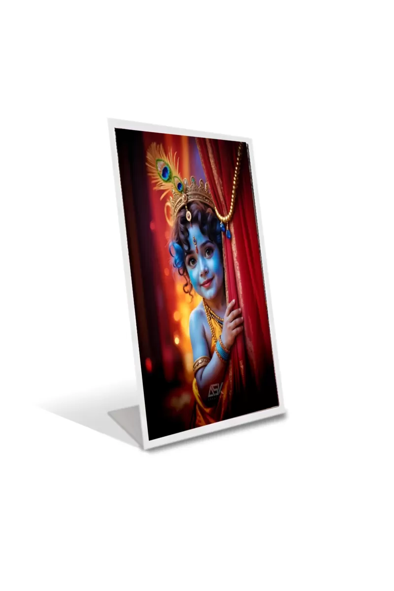 Car Desk/Table Top Divine Krishna Acrylic L-Style Photo Stand - 2.5x3.5 Inches, Compact And Stylish Spiritual Display (F6727)