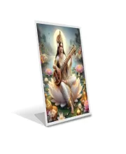 Car Desk/Table Top Maa Sraswati Acrylic L-Style Photo Stand - 2.5x3.5 Inches, Compact And Stylish Spiritual Display (F6731)