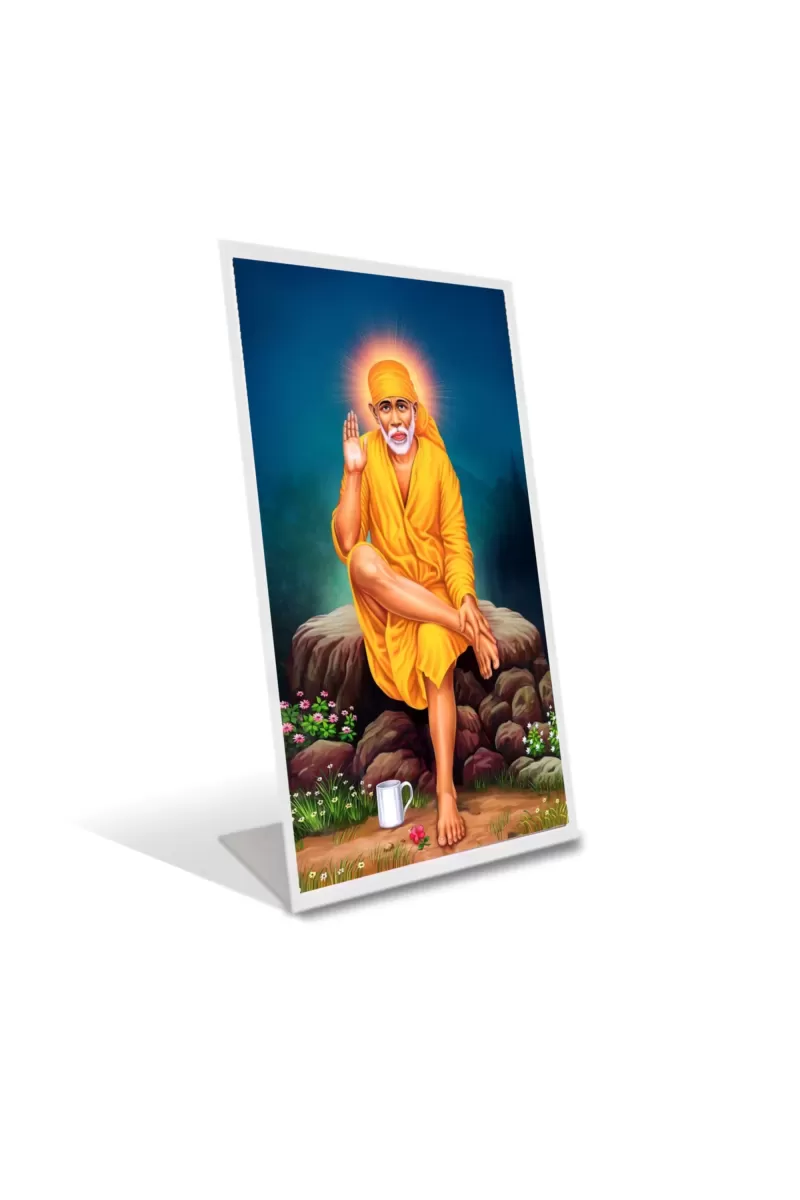 Car Desk/Table Top Sridhi Sai Baba Acrylic L-Style Photo Stand - 2.5x3.5 Inches, Compact And Stylish Spiritual Display (F6734)