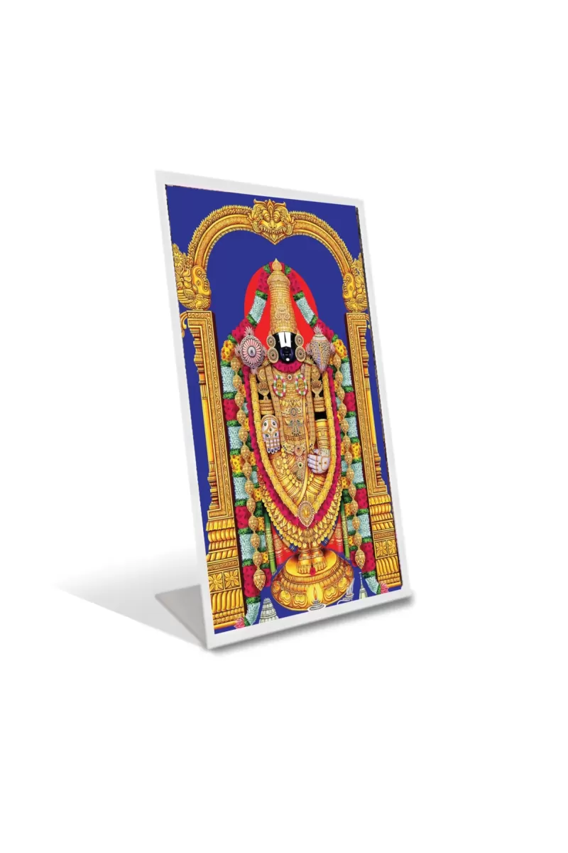 Car Desk/Table Top Tirupati Balaji Acrylic L-Style Photo Stand - 2.5x3.5 Inches, Compact And Stylish Spiritual Display (F6735)