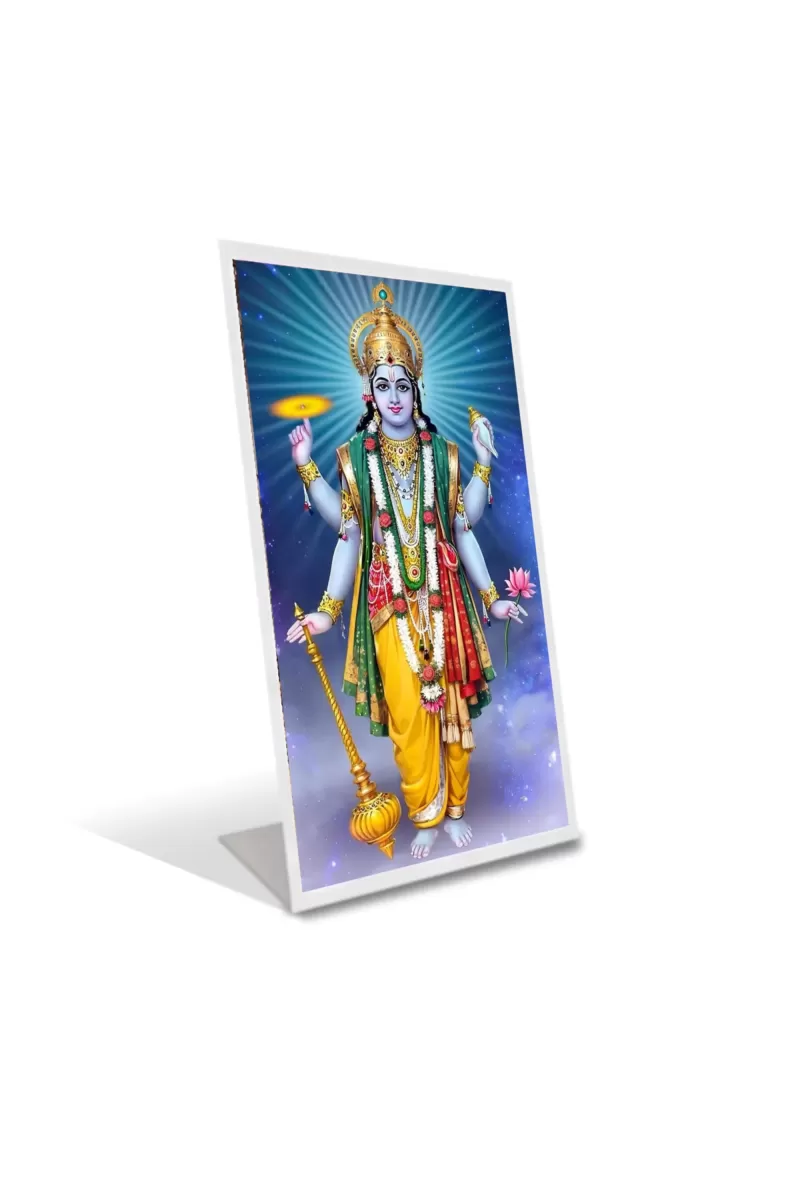 Car Desk/Table Top God Vishnu Acrylic L-Style Photo Stand - 2.5x3.5 Inches, Compact And Stylish Spiritual Display (F6736)