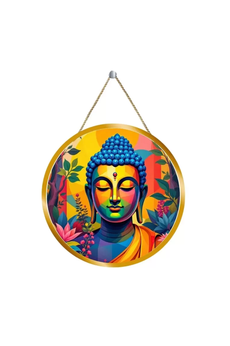 Serene Buddha 12x12 Inch Round Religious Photo Frame | Spiritual Wall Decor For Home Temple, Pooja Room & Office | Divine Wall Art Picture For Worship, Meditation & Gift (F13059)