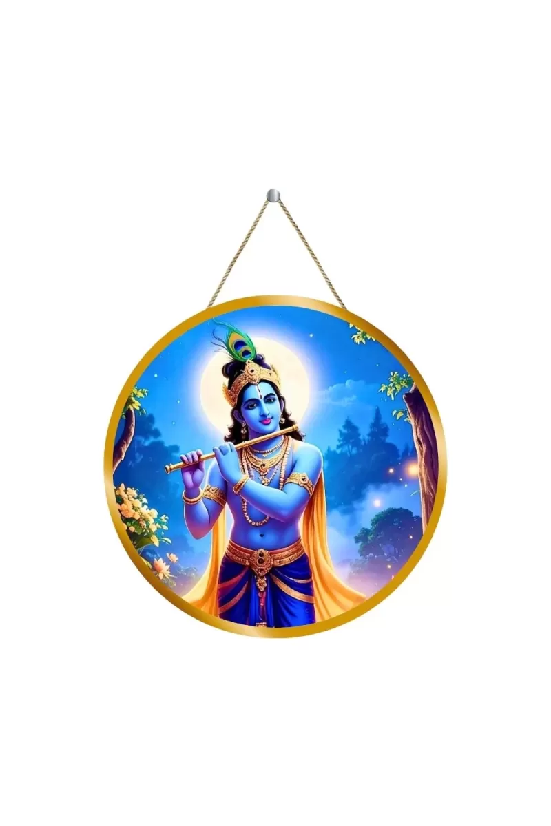 Lord Krishna 12x12 Inch Round Religious Photo Frame | Spiritual Wall Decor For Home Temple, Pooja Room & Office | Divine Wall Art Picture For Worship, Meditation & Gift (F13068)